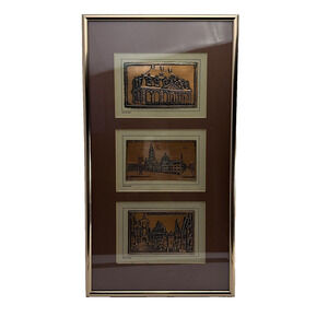 Echt Kupfer‎ VTG W. Germany Copper Travel/Post Card Set of 3 in a Matted Framed